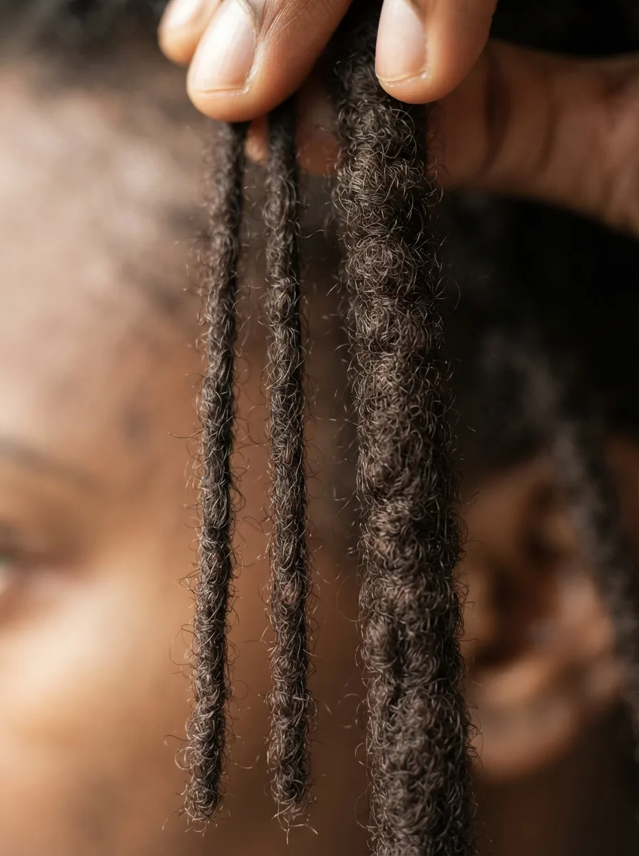 Side-by-side comparison of two twist thicknesses — a set of fine, tightly wound twists next to a thicker, looser set.