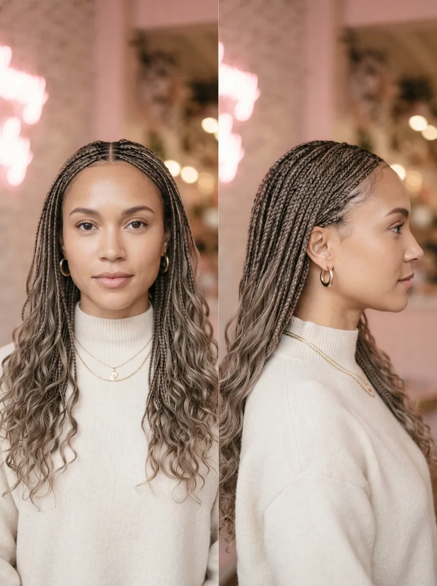 Split comparison of a finer, small-braid feed-in part next to a fuller, thicker medium braid part on the same head.